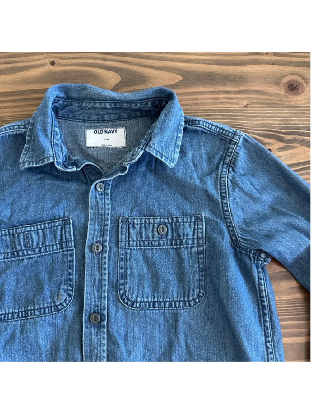 Old Navy Boys Denim Button Down Shirt M 8 Blue Chambray Long Sleeve Pocket